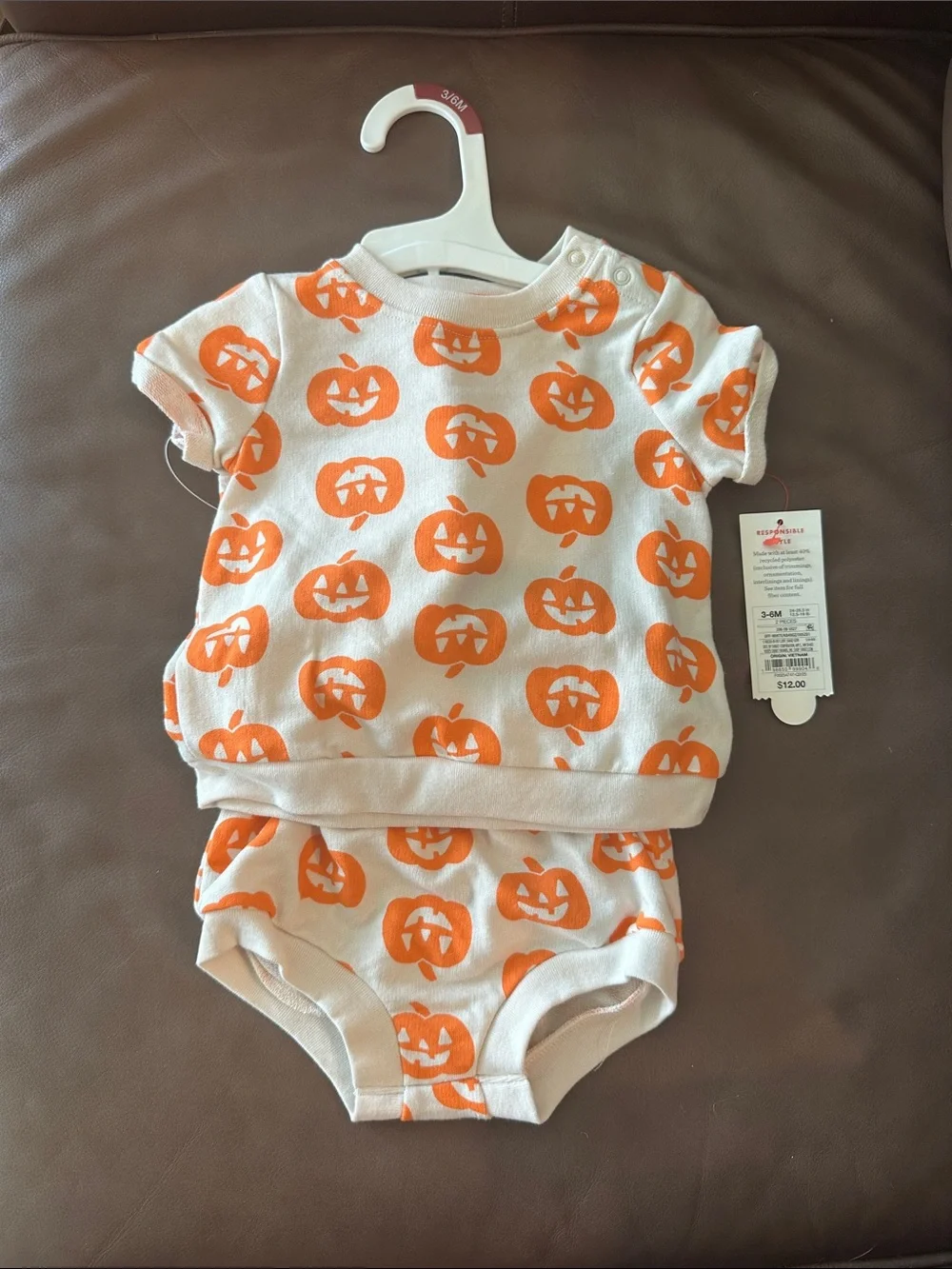 Cat & Jack Orange and White Pumpkin Footed Sleeper with Matching Bodysuit